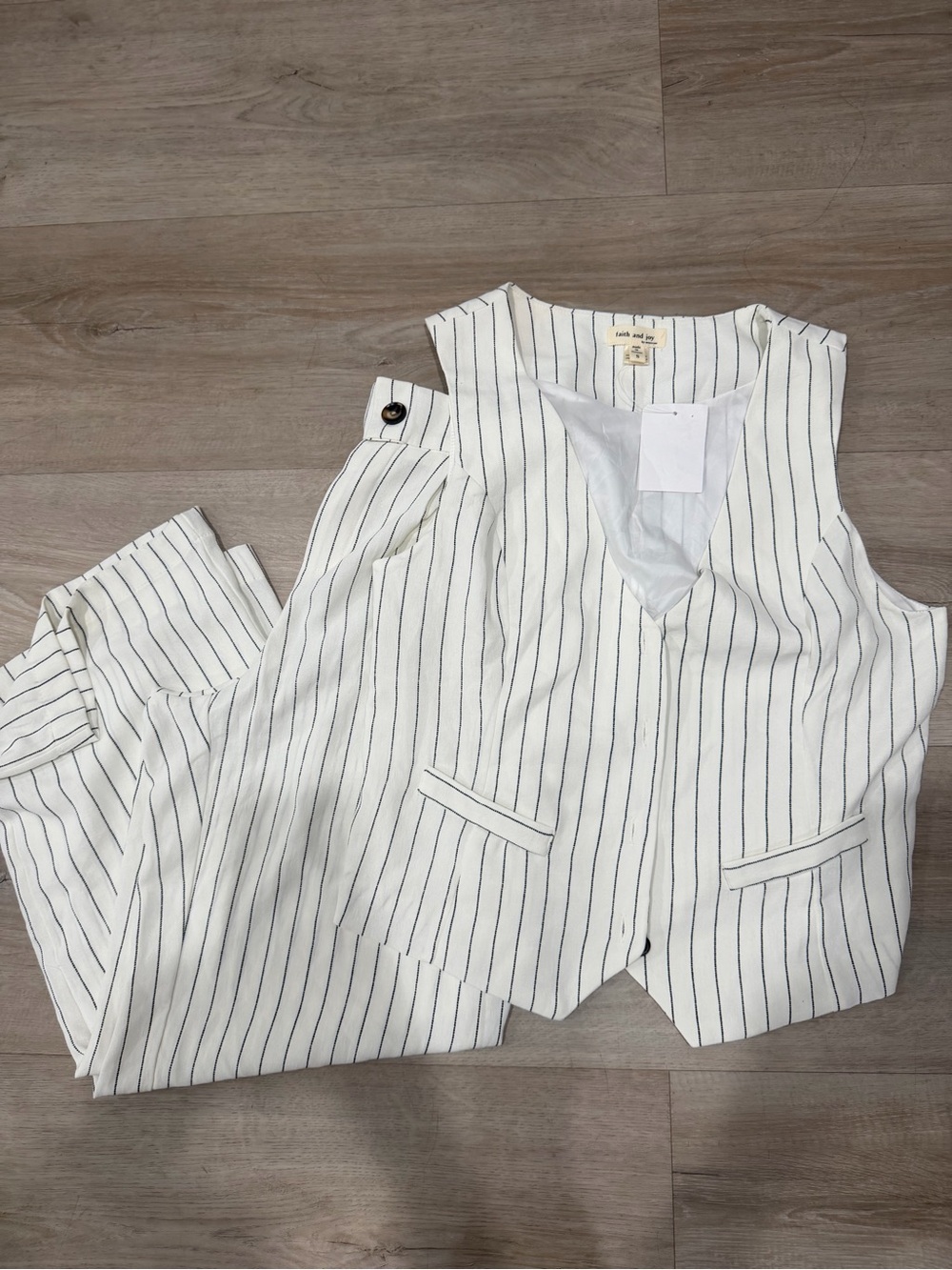 Striped White & Black Sleeveless Vest and Pants Set